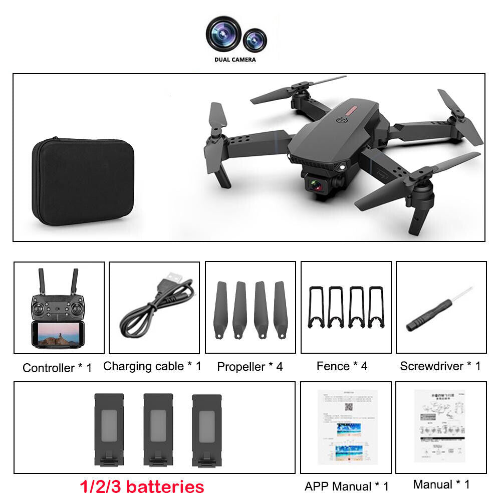 E88 Pro 4K Foldable Drone — Dual Camera, WiFi FPV, Beginner Ready