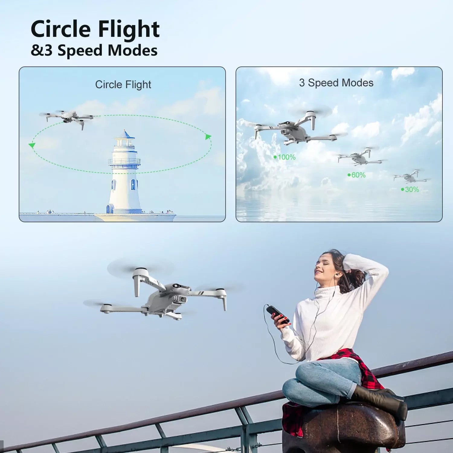 F10 Foldable Drone — 1080P HD Camera, Long Range, Adult Beginner Friendly