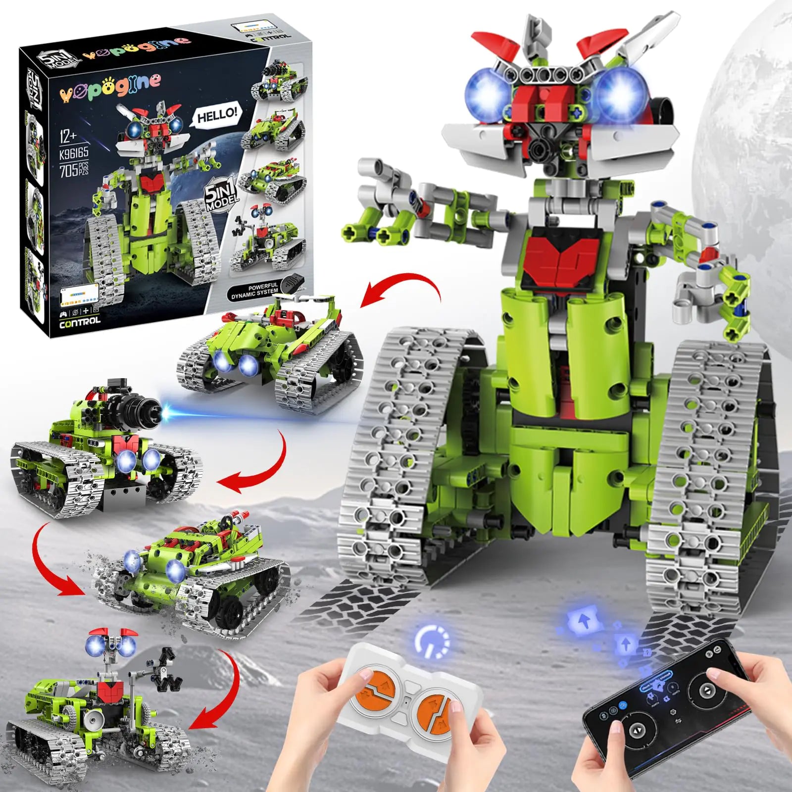 VOPOGLNE 5 in 1 STEM Robot Building Kit APP & Remote Control Robotics Building T